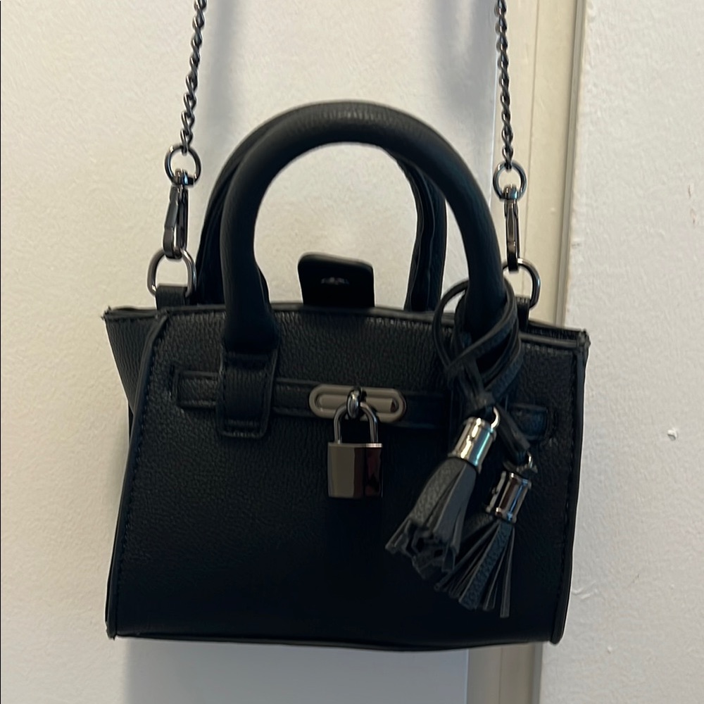Claire's Black Mini Bag with Silver Hardware